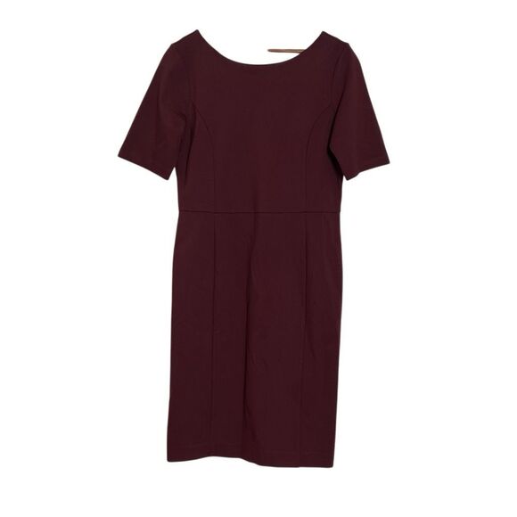 Ann Taylor Ponte Knit Short Sleeve V-Back Stretch Sheath Dress Burgundy Size 8 - Picture 1 of 9